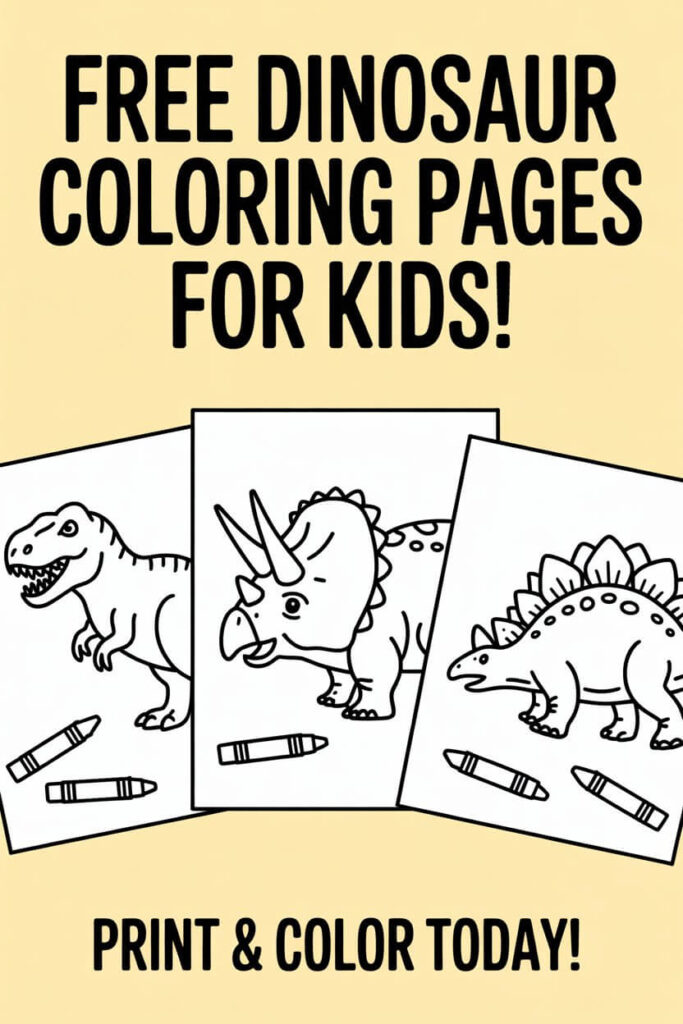 free dinosaur coloring pages for kids printable - T-Rex Triceratops Stegosaurus