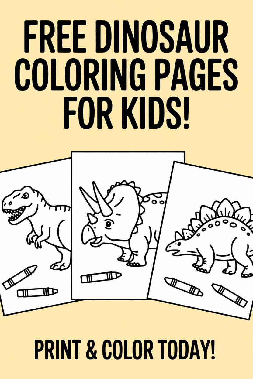 free dinosaur coloring pages for kids printable - T-Rex Triceratops Stegosaurus