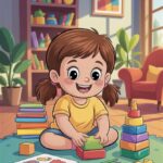 Indoor activities for 4 year olds - happy child playing with blocks and crafts