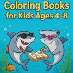 best shark coloring books for kids ages 4-8 - two cute sharks holding crayons