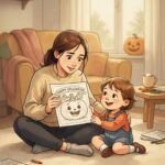 cute not scary halloween coloring pages for kids - mom relieved showing pumpkin design to toddler
