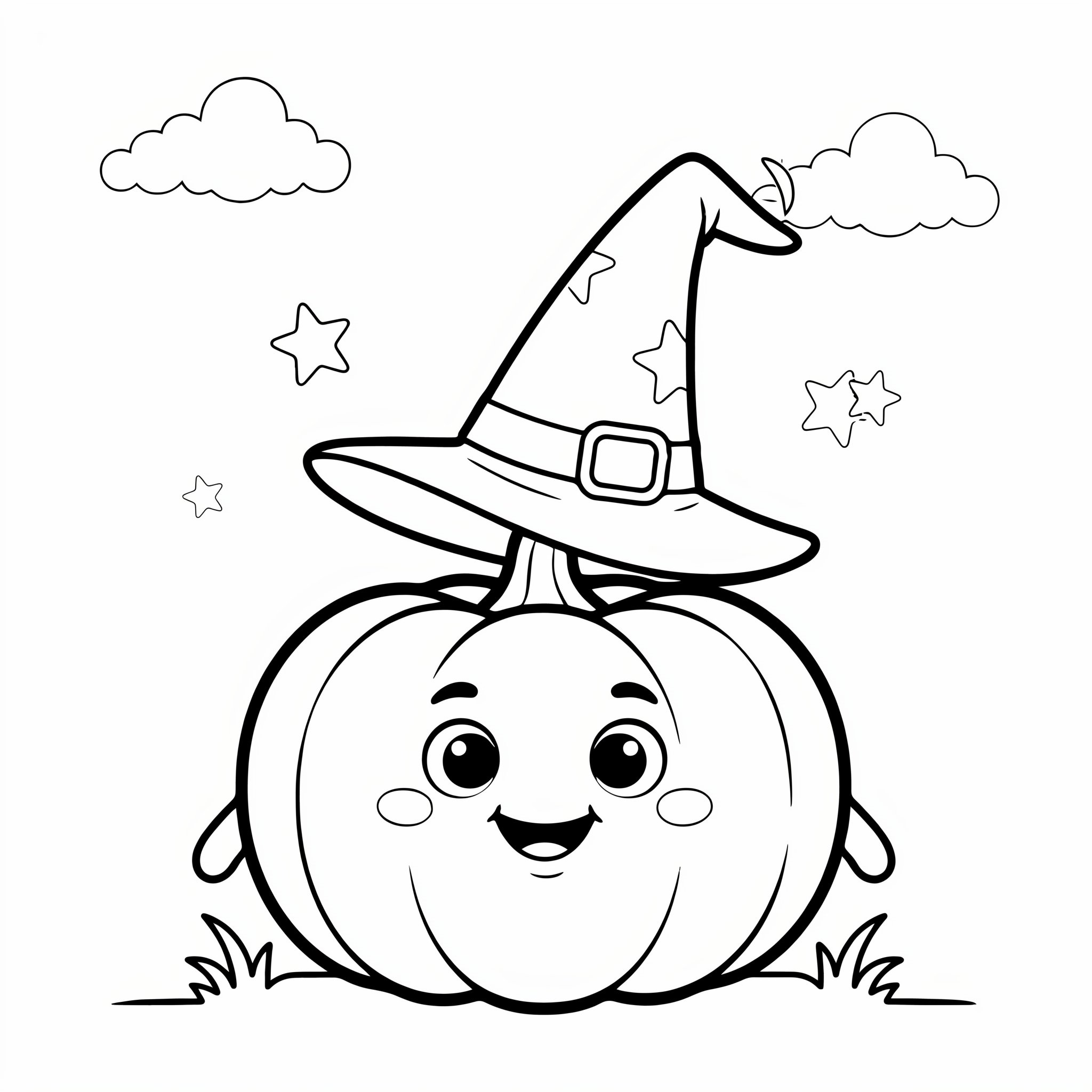 best halloween coloring books for toddlers - cute pumpkin with witch hat coloring page