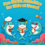 fun shark activities for kids at home - three cute sharks doing different activities
