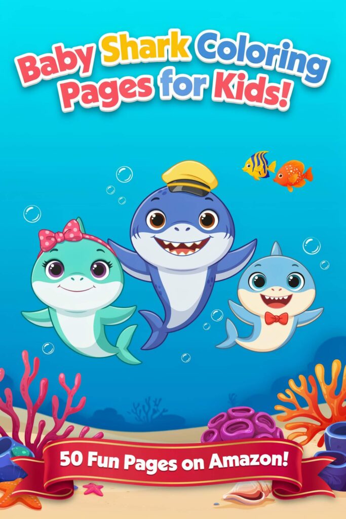 baby shark coloring pages for kids - mama shark papa shark and baby shark swimming together