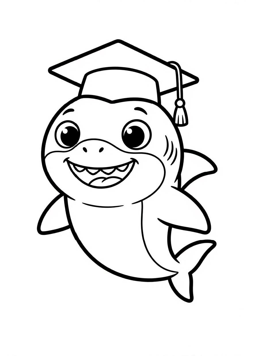 baby shark coloring pages for kids - shark with graduation cap coloring page ages 4-8