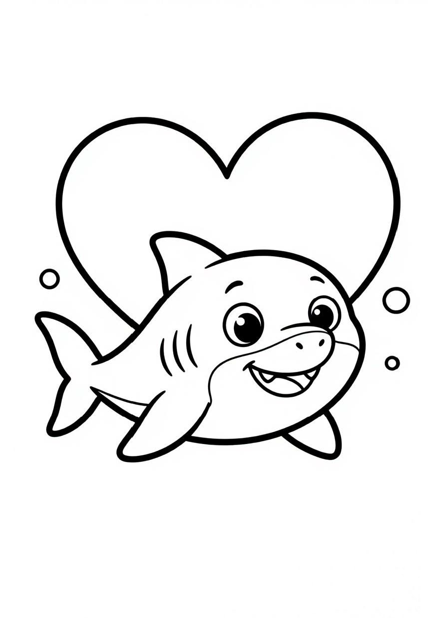 baby shark coloring pages for kids - shark with heart coloring page ages 4-8
