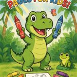 t-rex coloring pages for kids - cute T-Rex holding crayons printable